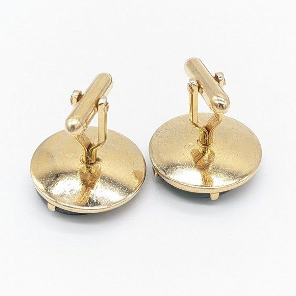 Signed Vintage SWANK Karat Gold MCM Genuine Jade Cufflinks & Tie Tack Pin Set - Picture 7 of 12